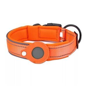 NWT dog collar orange Apple AirTag tracker reflective padded nylon medium B182